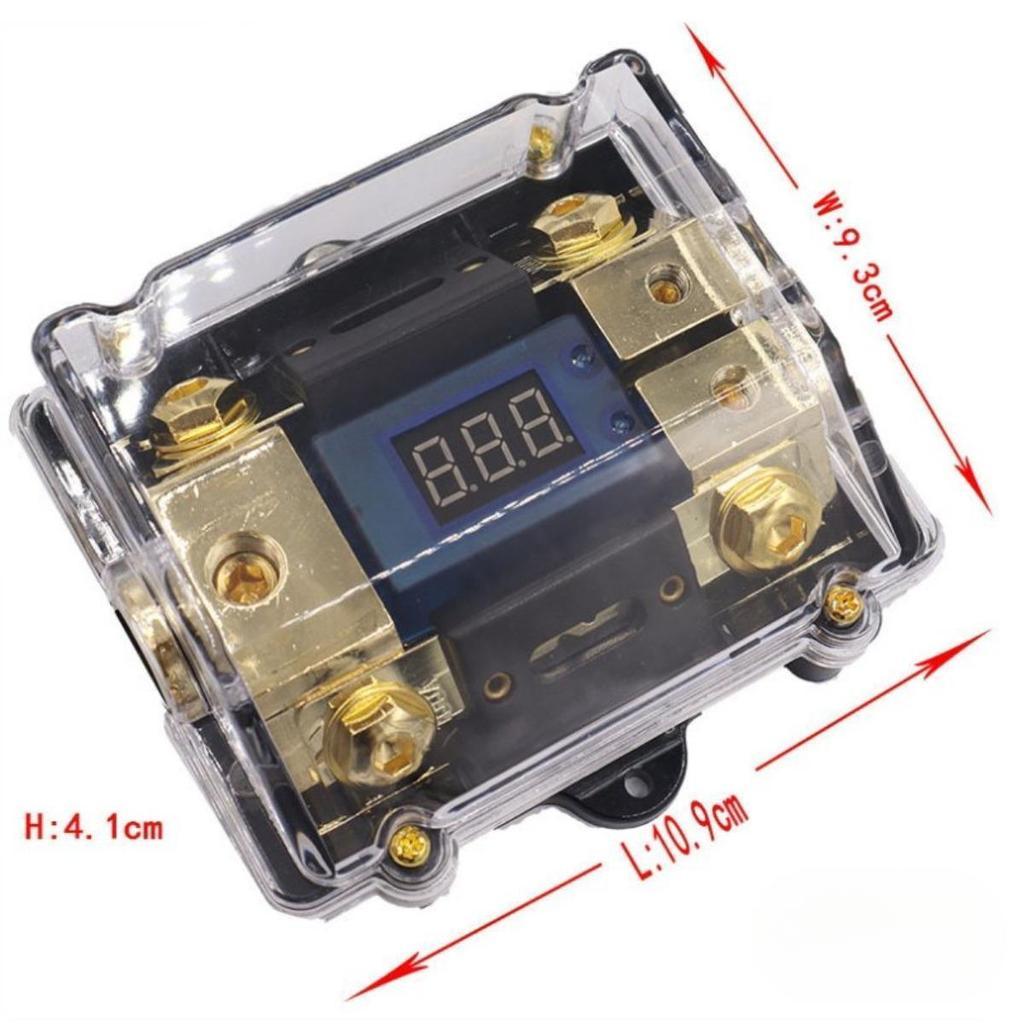 Cầu chì ANL 100A chia nguồn ô tô 1 ra 2  tự ngắt có bảng hiển thị điện áp Led mạ vàng 24K cao cấp