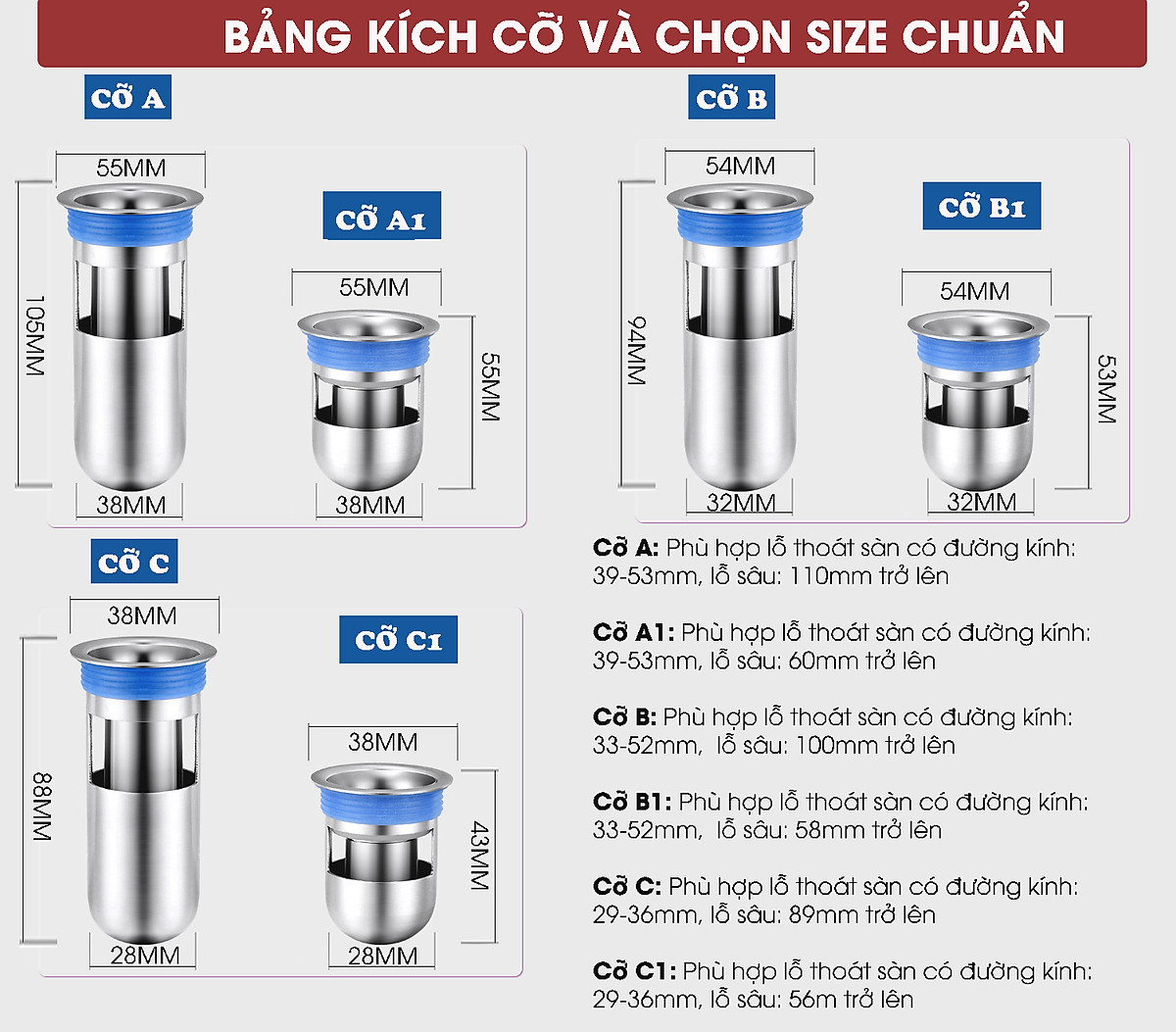 Phụ kiện Ngăn mùi nhà tắm - INOX 304 lắp thoát sàn chống mùi hôi ngăn vi khuẩn trào ngược lên – DH2011