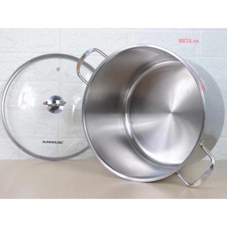 Nồi luộc gà inox 3 đáy SUNHOUSE SH28LG, Đường kính 28 cm, Cao 21cm, Vung kính cường lực - Hàng chính hãng