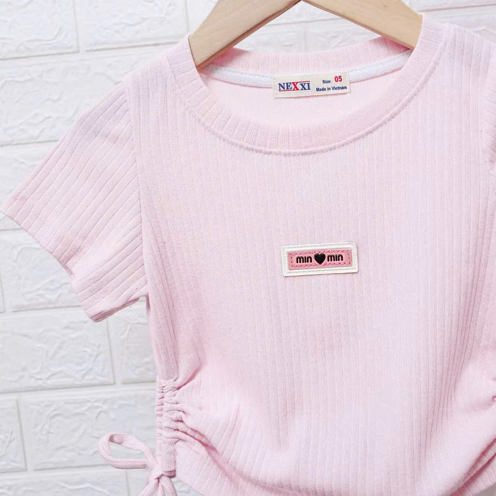 SET VÁY THUN GÂN ÁO ĐÍNH LOGO MIN MIN BÉ GÁI TỪ 12-45KG CHO BÉ GÁI
