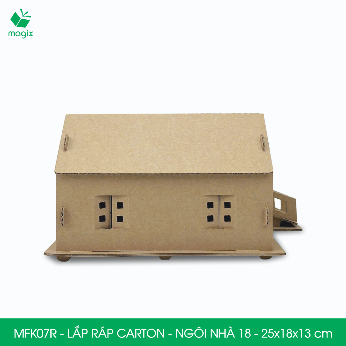MFK07R - 25x18x13 cm - Mô hình ngôi nhà lắp ráp từ bìa carton cao cấp, nhà giấy carton mini sáng tạo