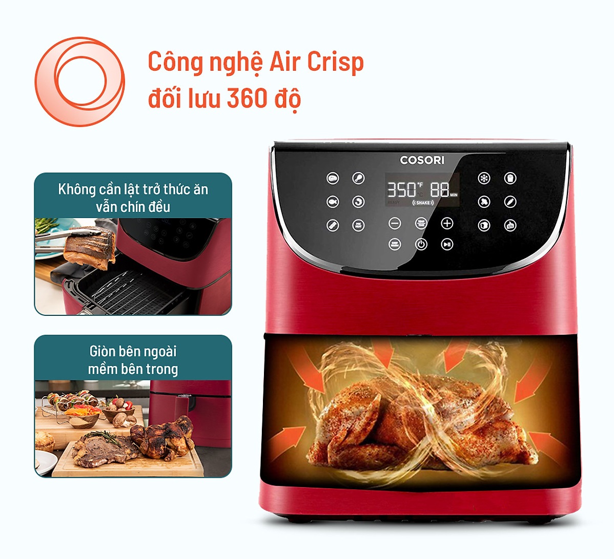 Nồi Chiên Không Dầu Cosori Thương Hiệu Mỹ CP158-AF 5.5L Màu Đỏ – Hàng Chính Hãng