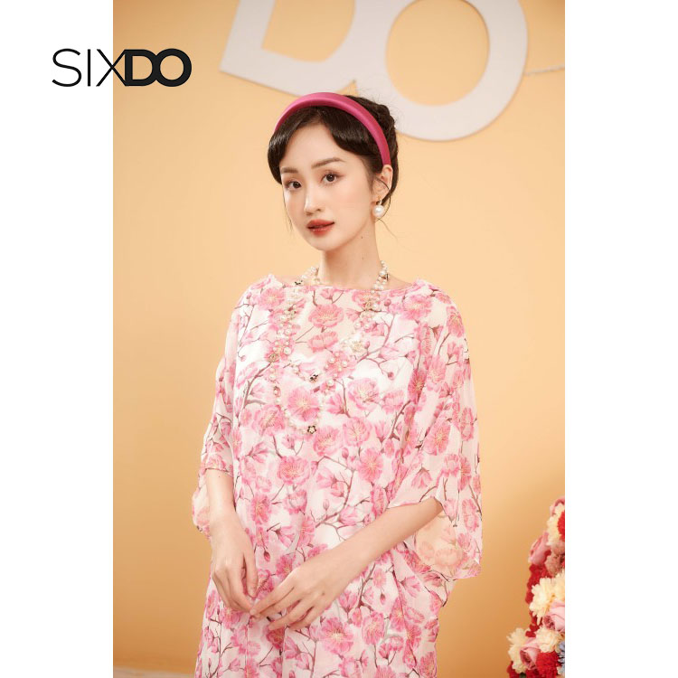 Đầm suông chiffon hoa đào thời trang nữ SIXDO