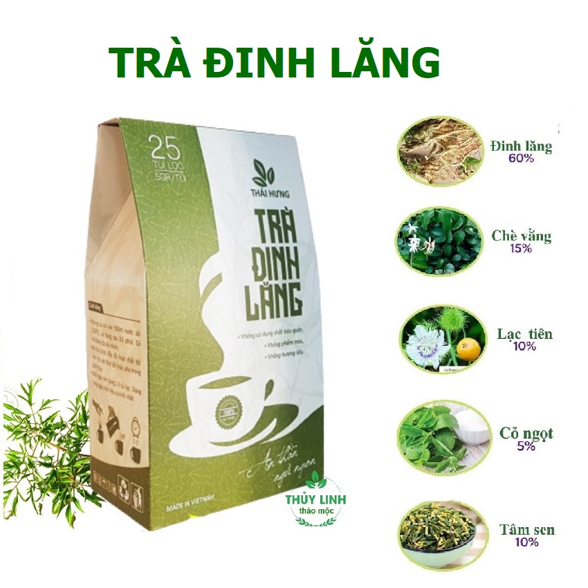 Combo 05 hộp Trà ĐINH LĂNG Thái Hưng  An thần, giảm stress, ngủ ngon