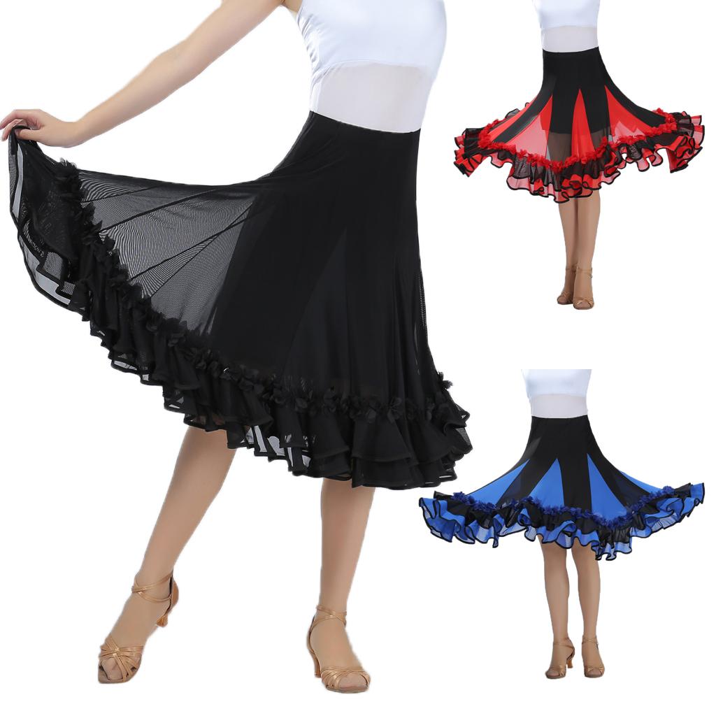 Elegant Ballroom Dancing Latin Waltz Dance Party Big Swing Mesh Skirt