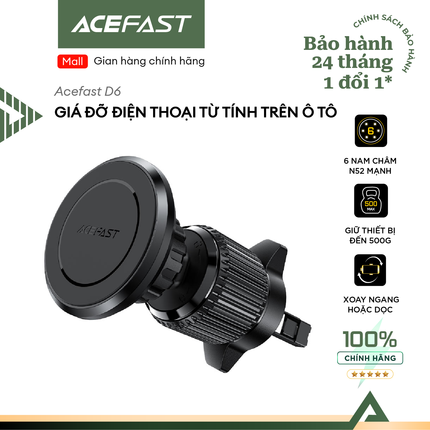 Giá đỡ điện thoại từ tính trên ô tô Acefast - D6 Hàng chính hãng Acefast