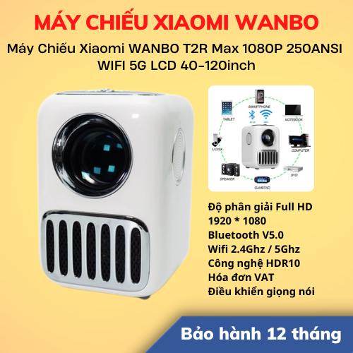 Máy Chiếu Xiaomi WANBO T2R Max 1080P 250ANSI WIFI 5G LCD 40-120 inch - Hàng Chính Hãng - Màu Trắng