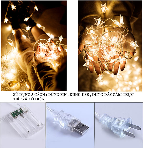 Đèn Led Trang Trí Ngôi Sao Dài 6M - 40 Bóng Trang Trí Noel Lễ Tết