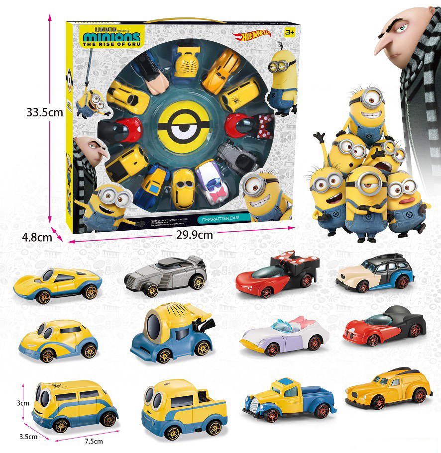 Đồ Chơi Xe Ô Tô Minion set 12 chiếc bằng kim loại ngộ nghĩnh dành cho bé, Đồ chơi Minion