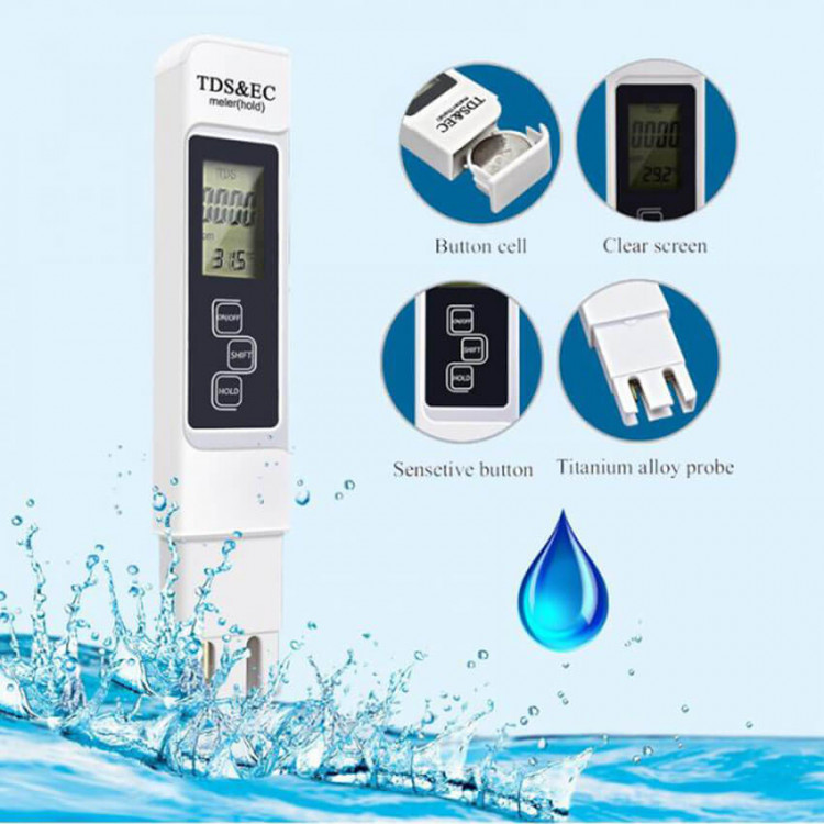 Bút thử nước sạch cao cấp TDS &amp; EC, dụng cụ đo TDS, máy độ cứng của nước - Hàng chính hãng, tặng kèm bao da sang trọng