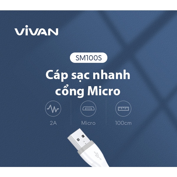 Cáp Sạc Nhanh Micro USB VIVAN SM30S/SM200S Dây Dẹt Dài 30cm/100cm - Hàng Chính Hãng