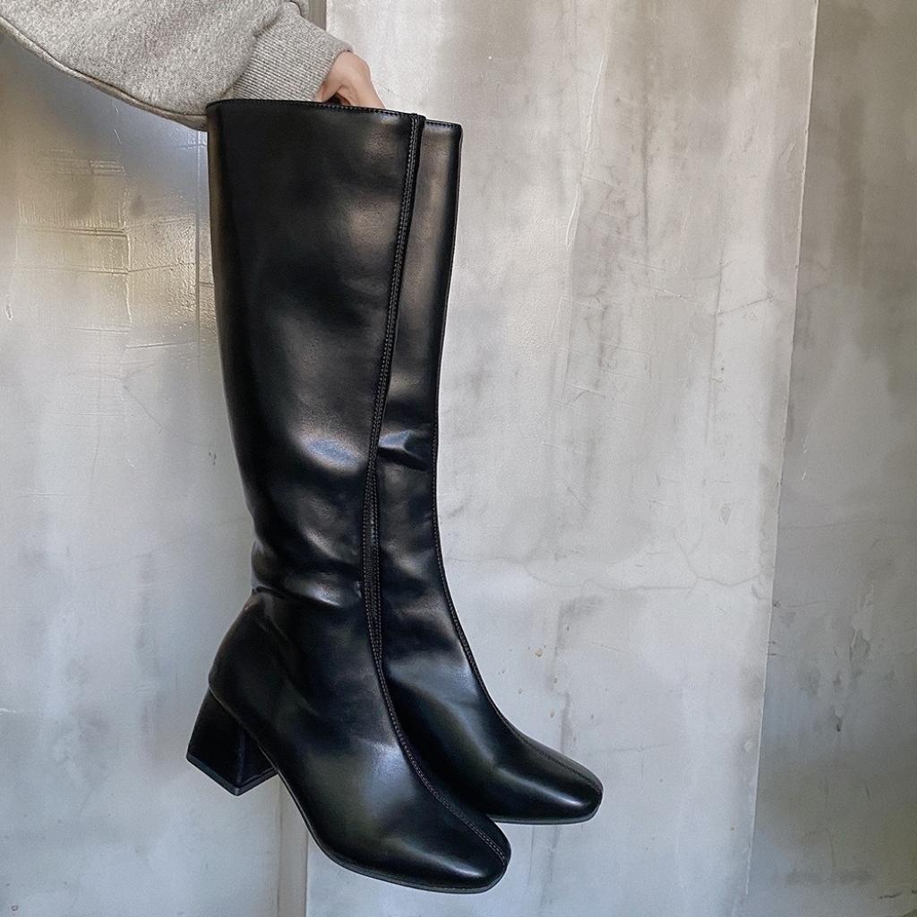 Boot cao cổ, boot đùi da mịn khoá cạnh gót vuông 5 phân - BOT006