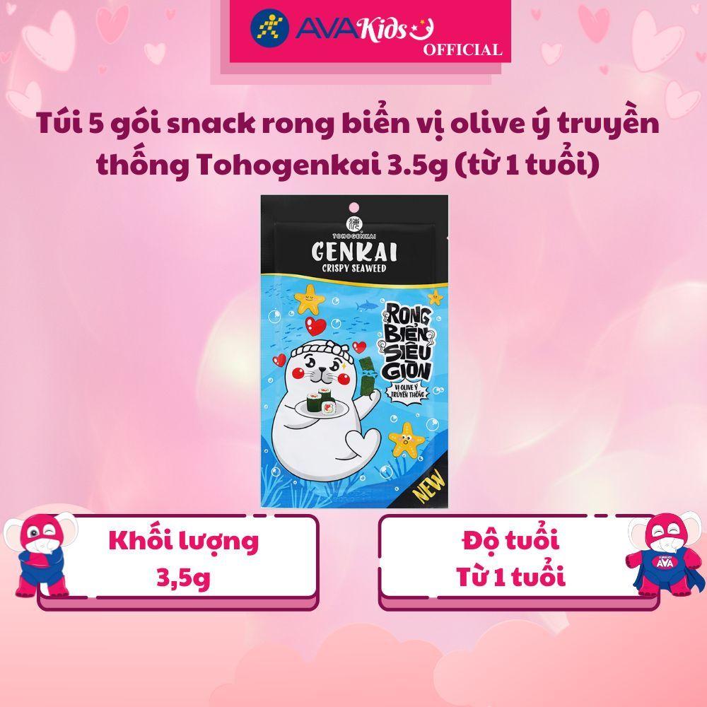 Túi 5 gói snack rong biển vị olive ý truyền thống Tohogenkai 3.5g (từ 1 tuổi) - Hàng Chính Hãng