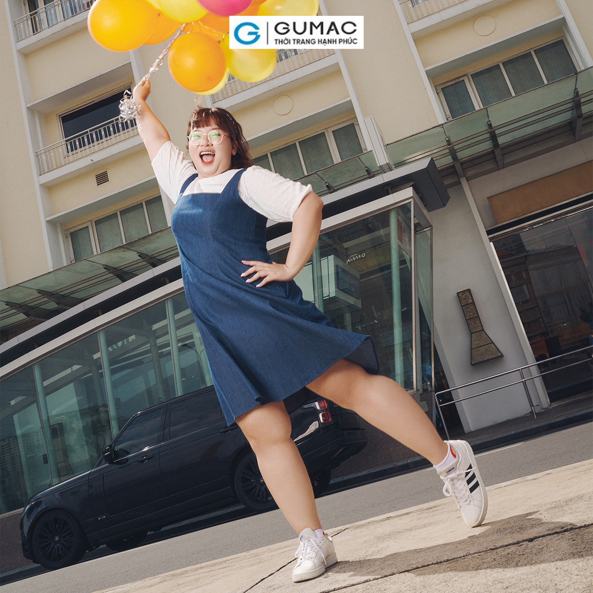 [Có size đến 85kg] Đầm A bigsize cổ vuông thời trang GUMAC DD10035