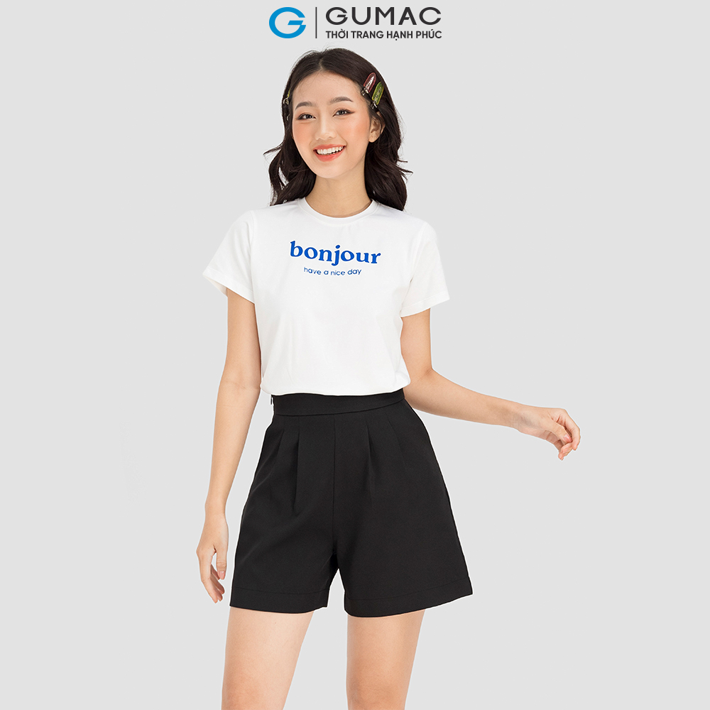 Áo thun nữ GUMAC ATC08134 cổ tròn in chữ Bonjour