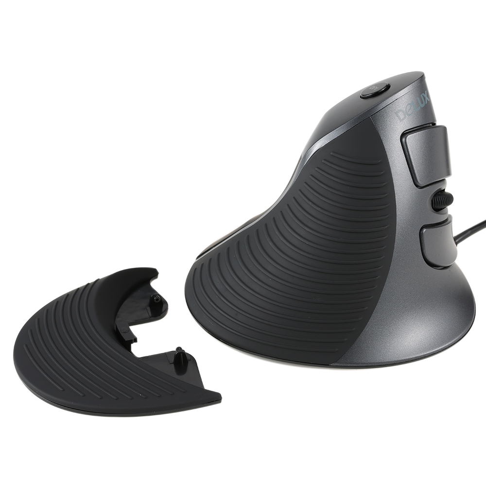 Chuột quang dọc Delux USB có dây Ergonomic có thể điều chỉnh 1600 DPI Các nút 5D với phần tựa tay có thể tháo rời