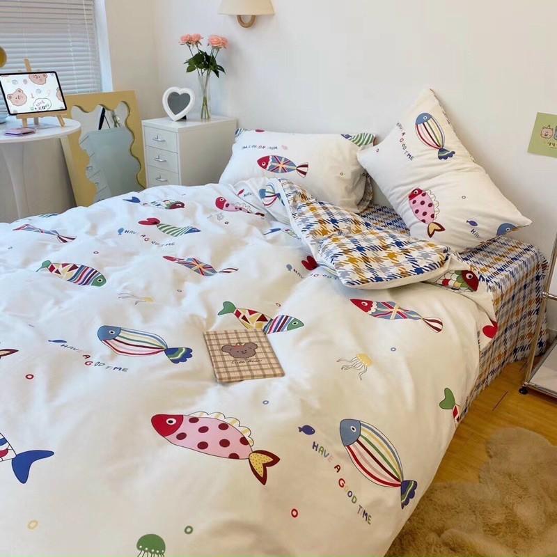 Bộ Chăn Ga Gối Cotton Living Hàng Nhập Khẩu Cao Cấp 4 Món Hình Đáng Yêu