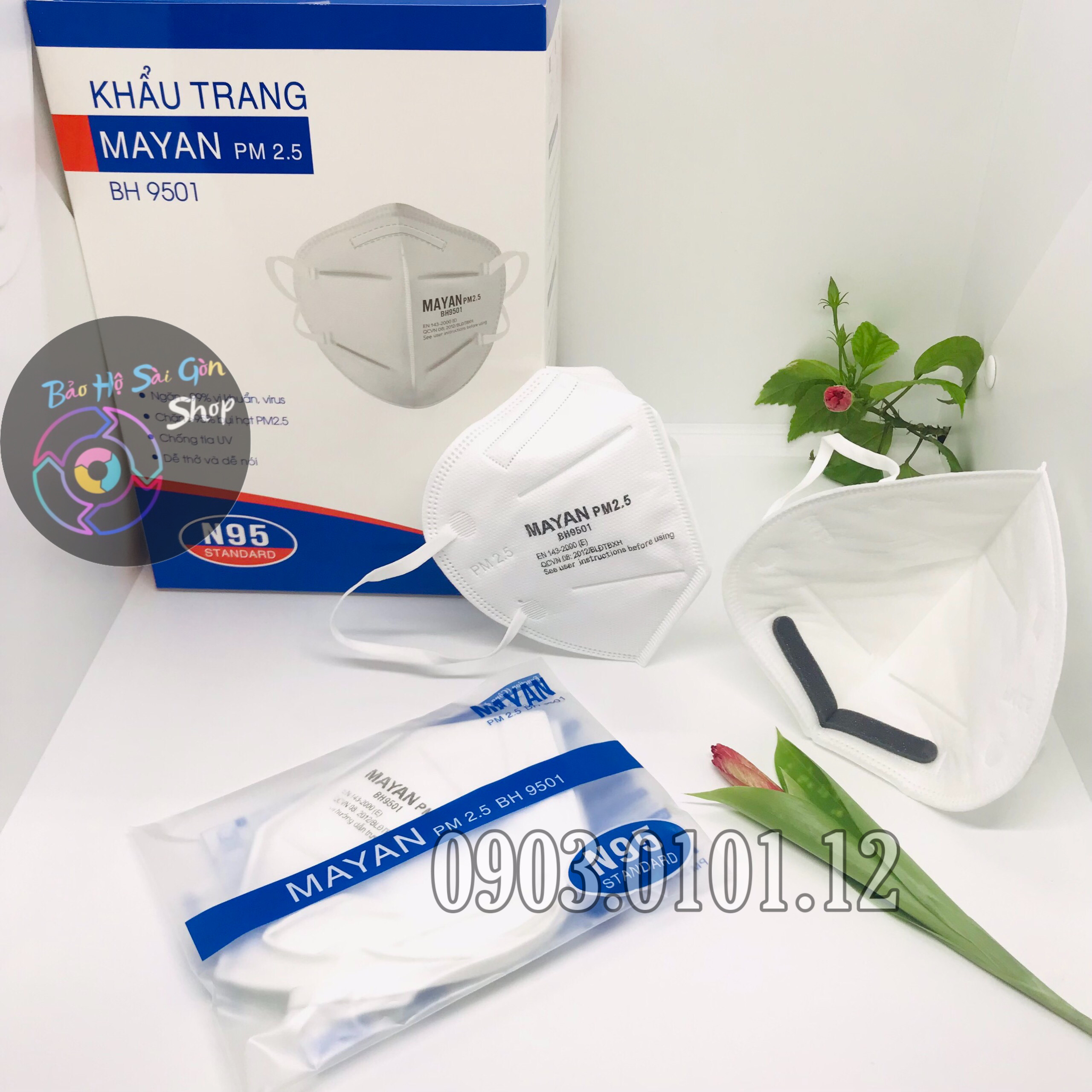 Khẩu Trang N95 Đệm Mũi Cao Cấp Mayan BH9501 pm 2.5 kháng khuẩn lọc than hoạt tính