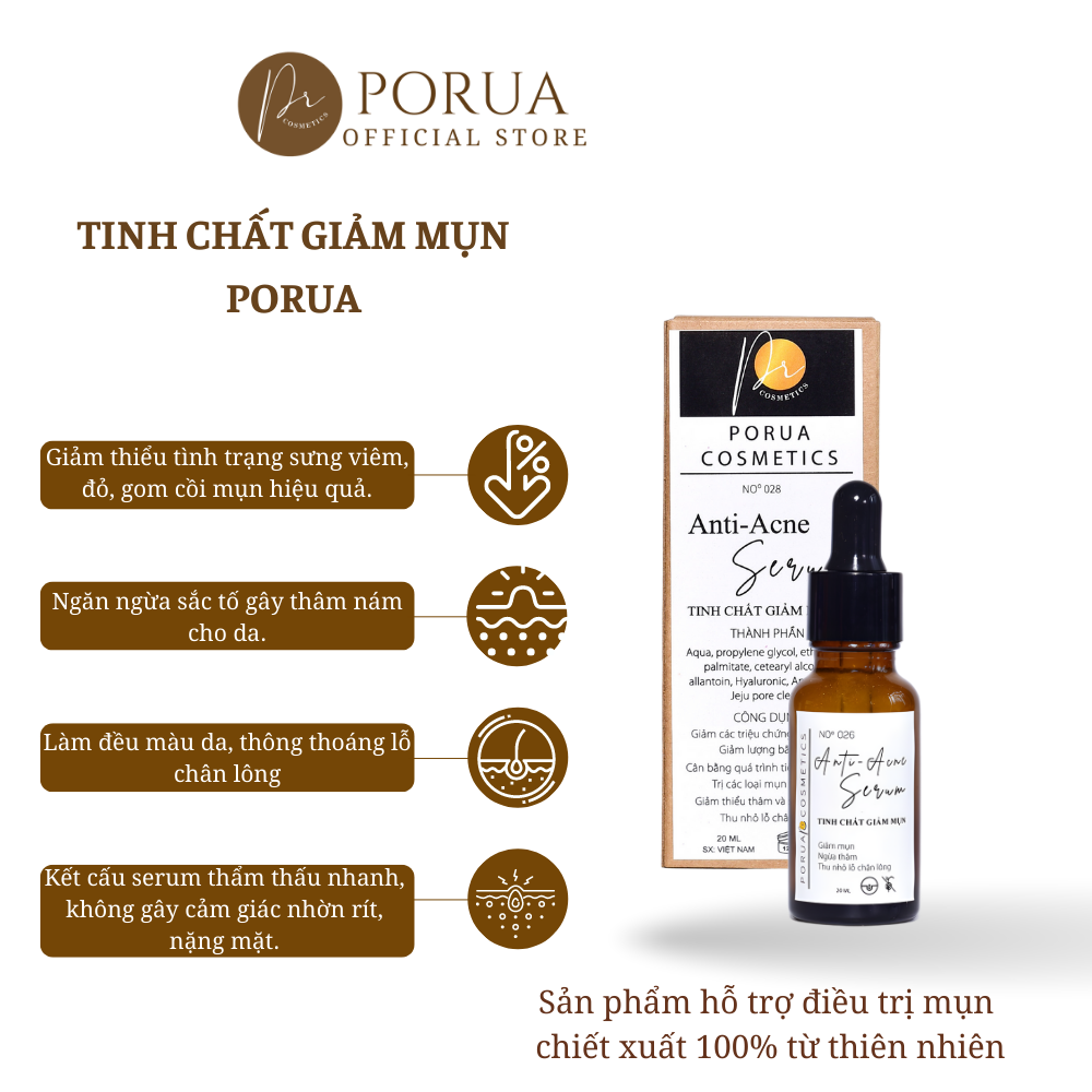 Serum hỗ trợ điều trị mụn PORUA giảm thiểu mụn ngừa thâm sáng da 20ml