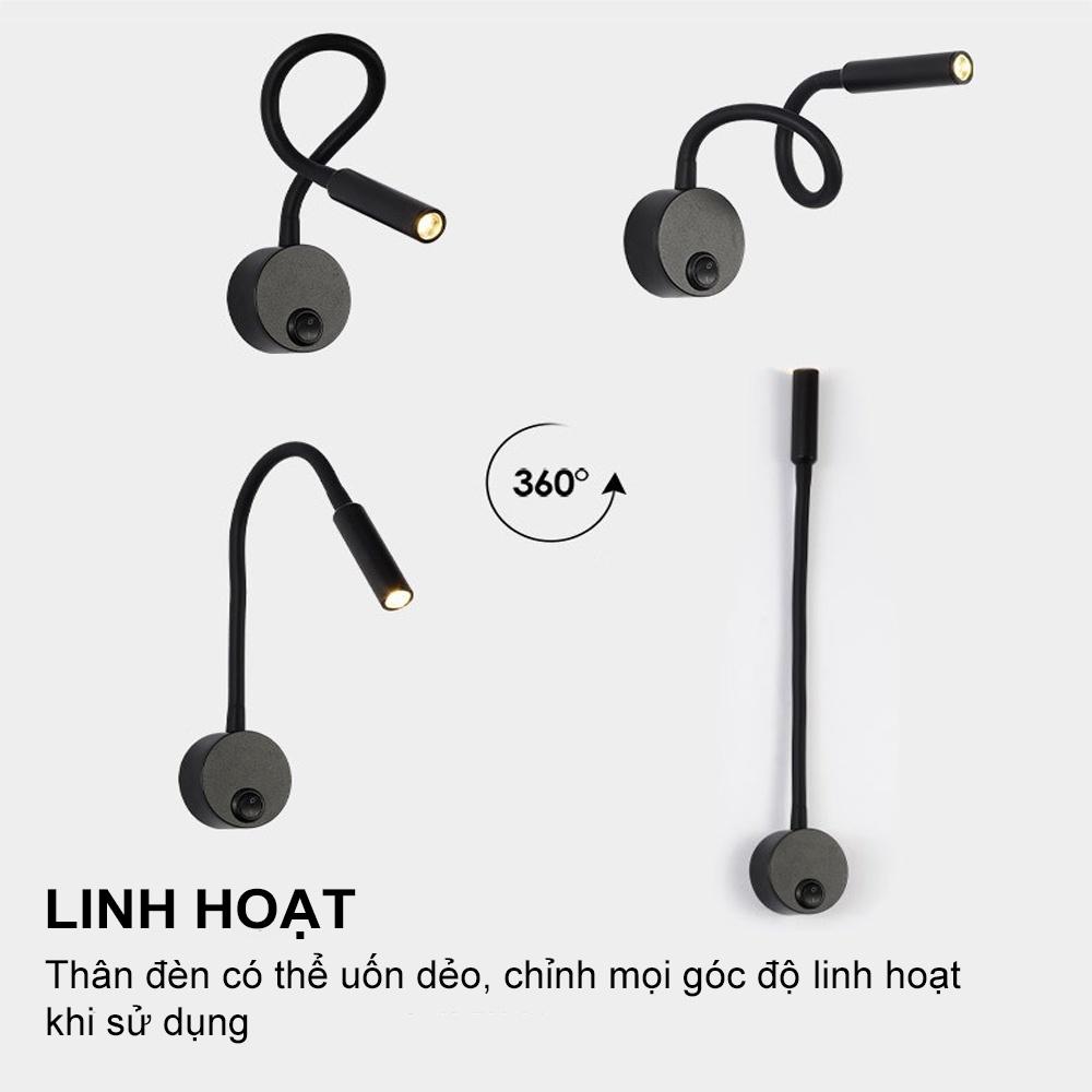 Đèn Led Rọi gắn tường 3W, Tích hợp Đèn đọc sách đầu giường, Đèn ngủ, Soi Tranh trang trí phòng ngủ, Nhà hàng, Khách sạn