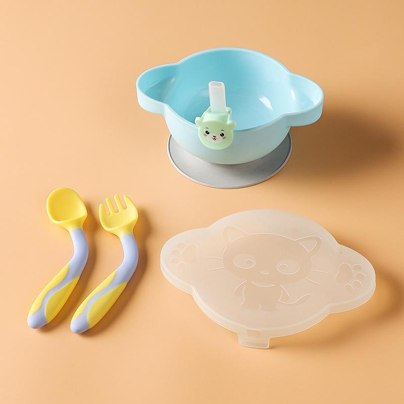 Bát Ăn Em Bé Hút Snack Bát Sứ Ống Hút Phụ Trợ Bộ Chén Ăn Chống Trượt Chống Trượt Trẻ Em Cho Ăn bộ Đồ Ăn Phụ Kiện