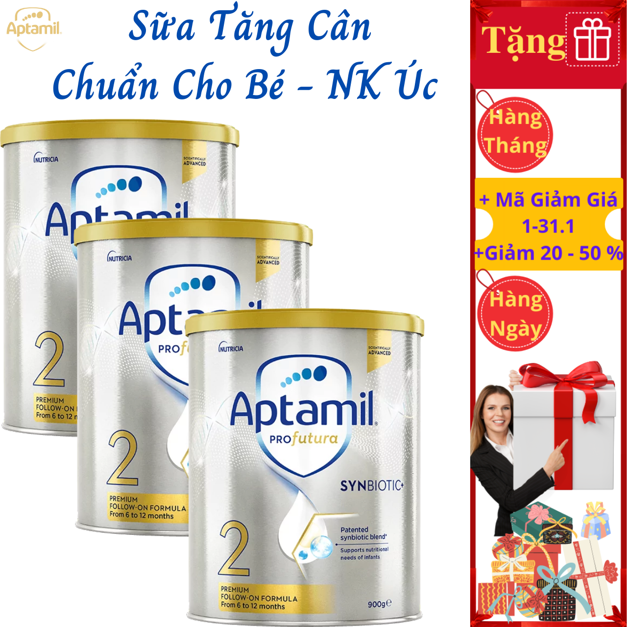 Sữa tăng cân cho bé từ 6-12 tháng Aptamil Profutura Synbiotic Úc giàu dưỡng chất giúp bé phát triển chiều cao, cân nặng, trí não, tăng sức đề kháng - Massel Official -3Lon x 900g