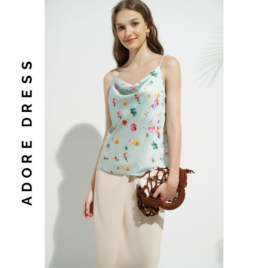 Áo hai dây Camisole tops casual style lụa hoa nhỡ mint 311TO3009 ADORE DRESS
