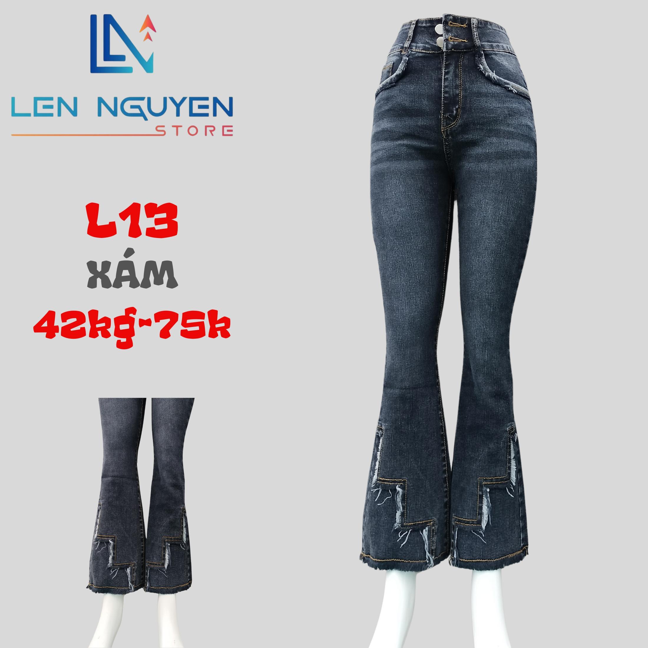 L13_Quần jean nữ, loe, lưng cao, quần bò nữ dáng ôm, quần rin nữ có big size, cho 42kg đến 75kg, - Xanh Nhạt