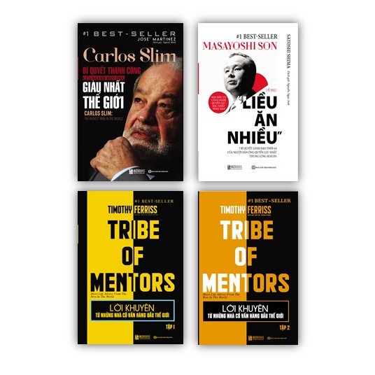 Bộ 4 cuốn sách bài học từ các doanh nghiệp KZ : Carlos Slim: Bí quyết thành công của người đàn ông giàu nhất thế giới + Masayoshi – Tỷ phú liều ăn nhiều + Lời khuyên từ những nhà cố vấn hàng đầu thế giới – Tribe of mentor (Tập 1 + Tập 2)