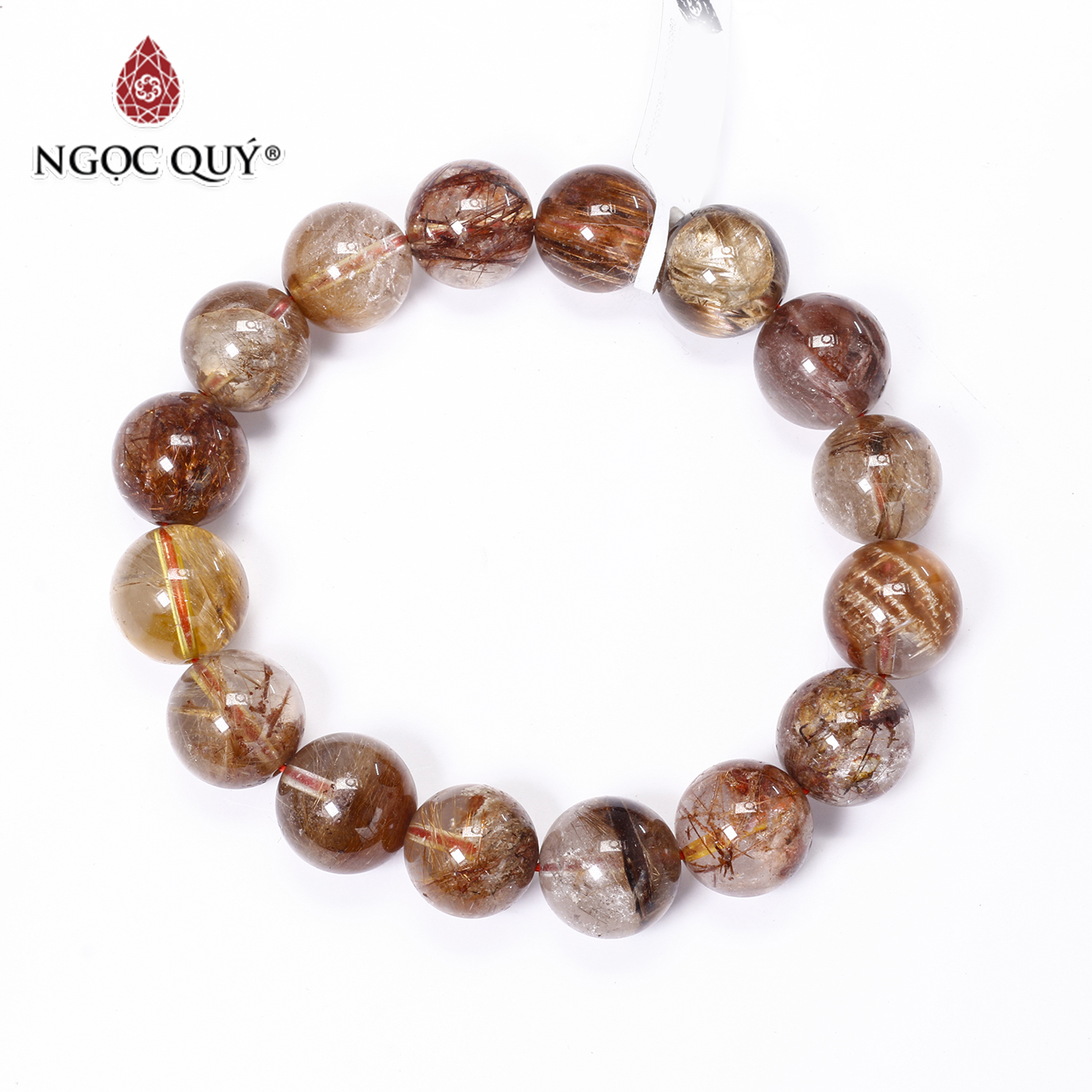 Vòng tay đá thạch anh ưu linh tóc cam 13mm mệnh hoả, thổ - Ngọc Quý Gemstones