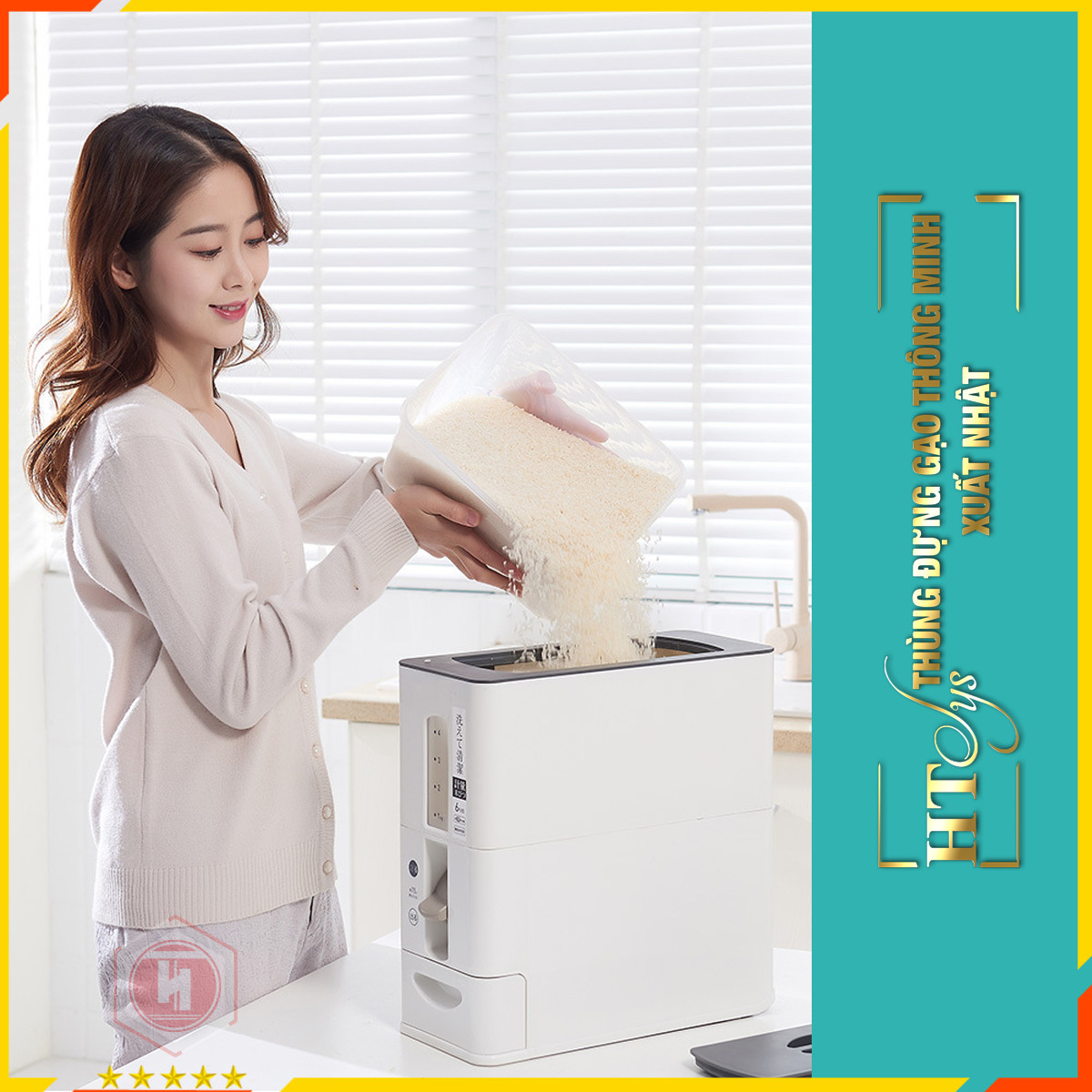 Thùng đựng gạo thông minh 12KG xuất Nhật - HT SYS - Chất lượng chuẩn Nhật