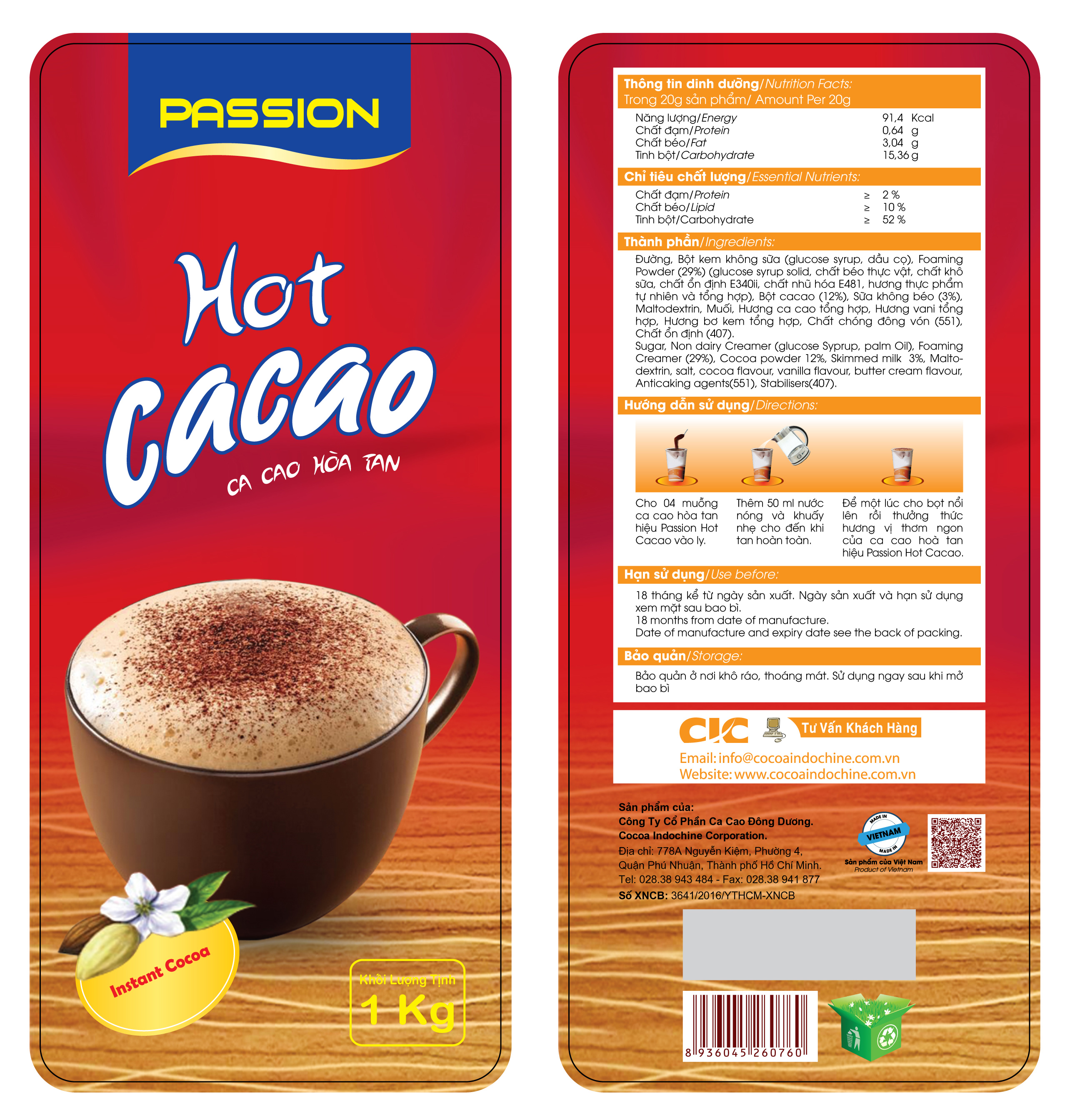 Passion hot ca cao túi 1kg