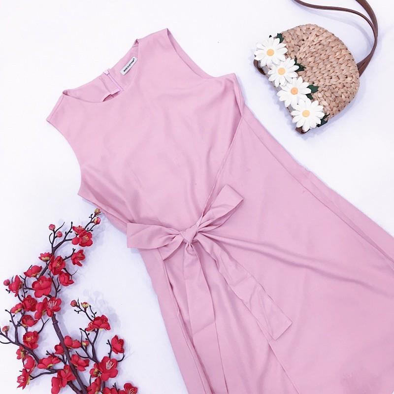 Đầm Suông Ngắn Hồng Đắp Tà Cột Eo