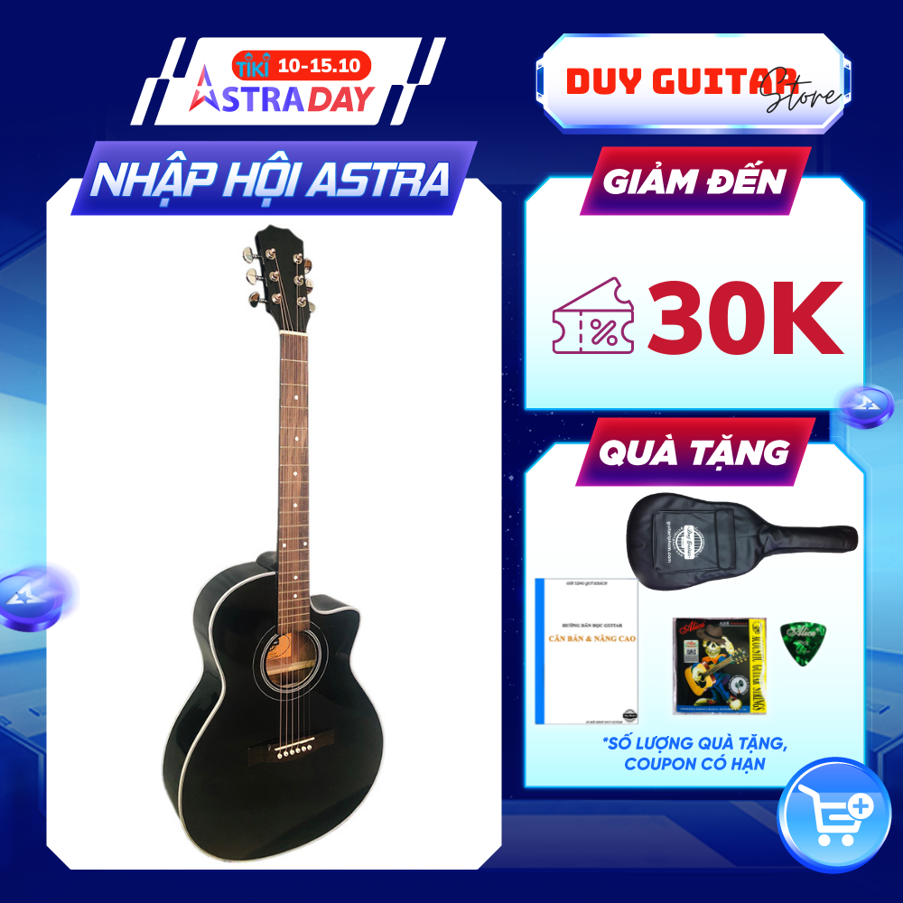 Đàn guitar acoustic DGKRO-012 dáng A khuyết màu đẹp âm thanh tốt có ty chống cong cần dành cho bạn mới tập