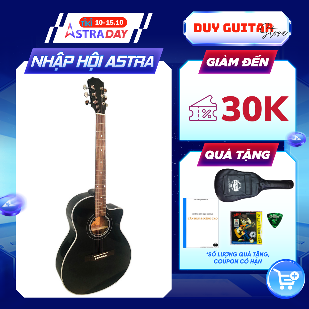 Đàn guitar acoustic DGKRO-012 dáng A khuyết màu đẹp âm thanh tốt có ty chống cong cần dành cho bạn mới tập