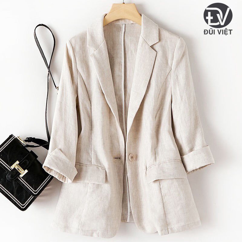 Áo Vest blazer nữ dáng lửng tay lỡ trẻ trung, chất vải Linen mềm mát, thích hợp Hè, Thu Bz11