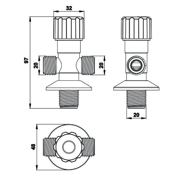 DV02 - Van khoá nước, chia nước 3 đầu chờ