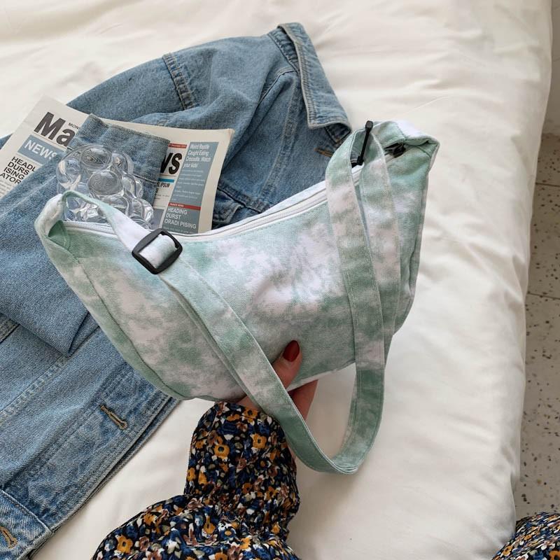 Tie-Dyed Messenger Bag Women's Street Canvas Bag Simple All-Match Dumpling Bag Japanese Style Small Shoulder Bag