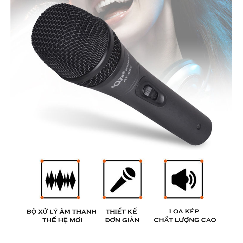 Micro Có Dây Hát Karaoke AT-660 Dùng Cho Loa Kẹo Kéo Thiết Bị Dàn Karaoke Trong Gia Đình Hút Âm Cực Tốt - Hát Cực Nhẹ- 4142 - Hàng Nhập Khẩu