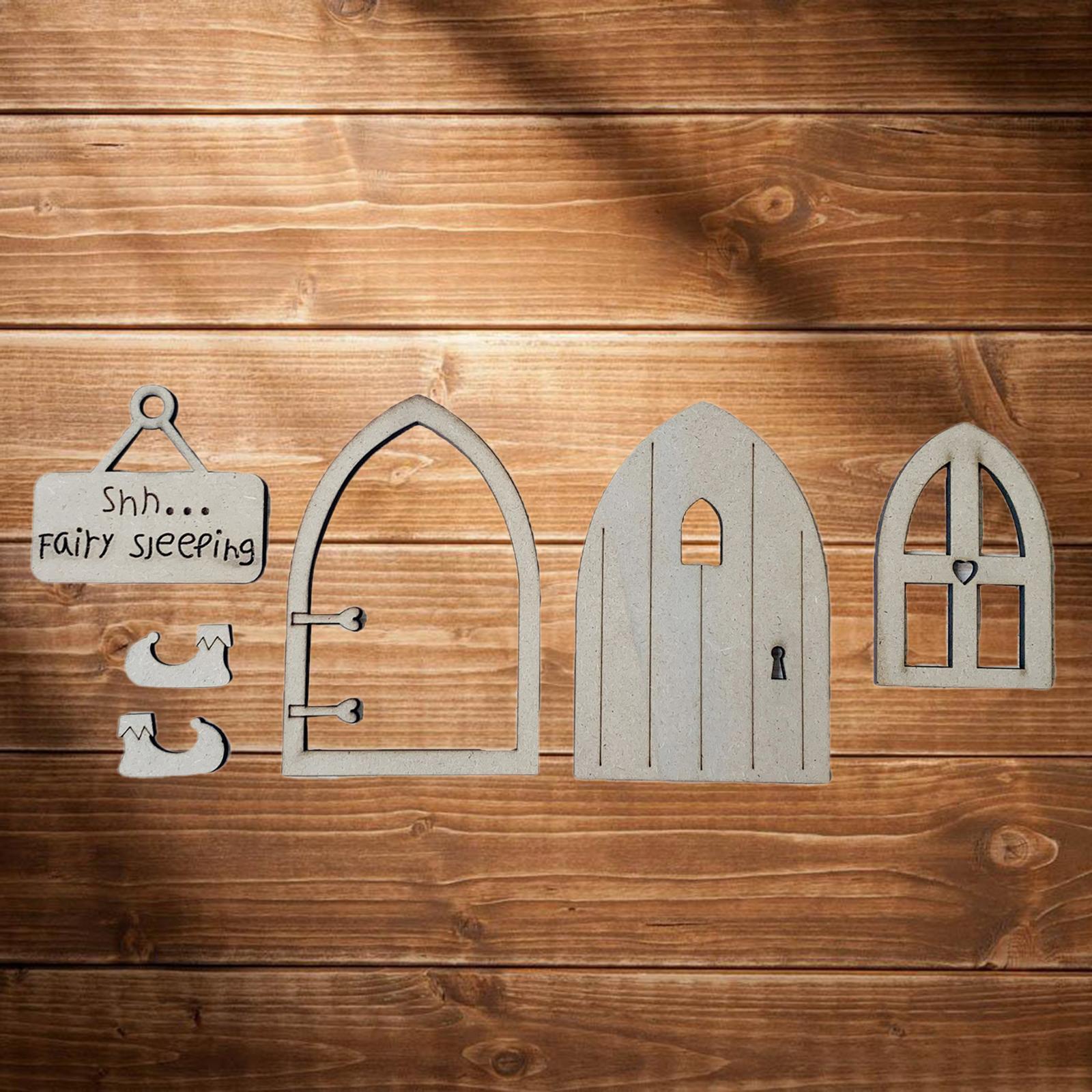 Wooden Miniature Fairy Gnome Window Home Door for Fairy Garden Accessories