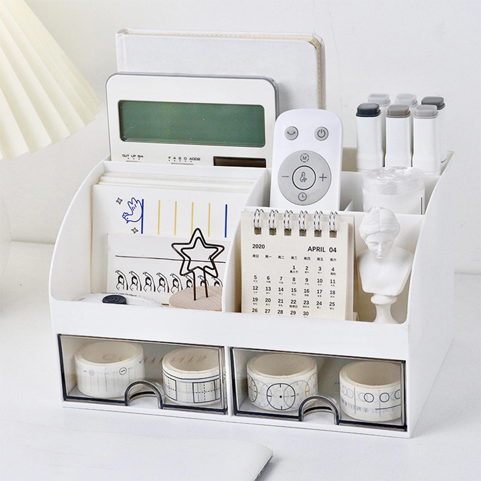 Desk Organizer with Drawers Makeup Brush Storage Holder Cosmetic Desk Accessories Makeup Organizer for Office Counter Dresser