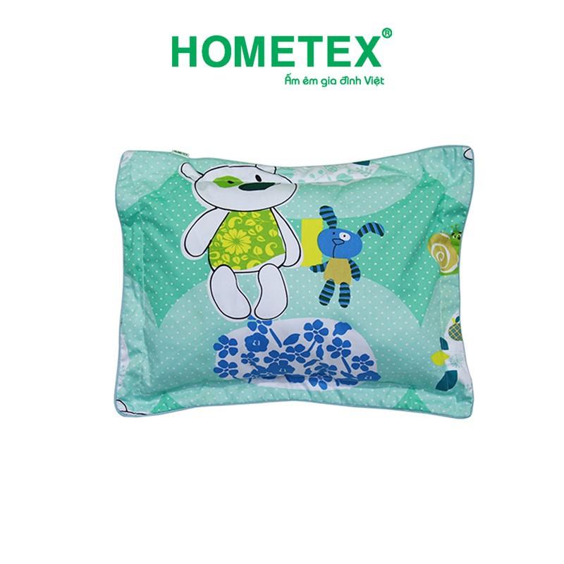 Gối nằm Hometex cho bé 100% cotton - viền bèo cotton hoa thoáng mát ( có 2 size )