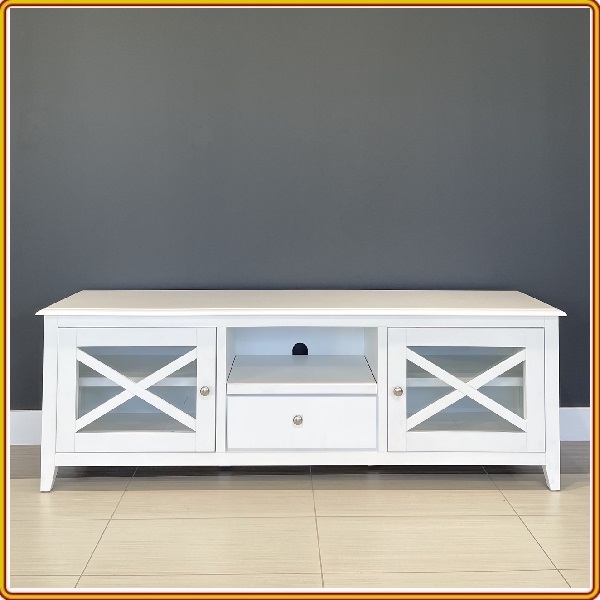 Kệ tivi cánh kính Tundo màu trắng 210 x 42 x 60 cm