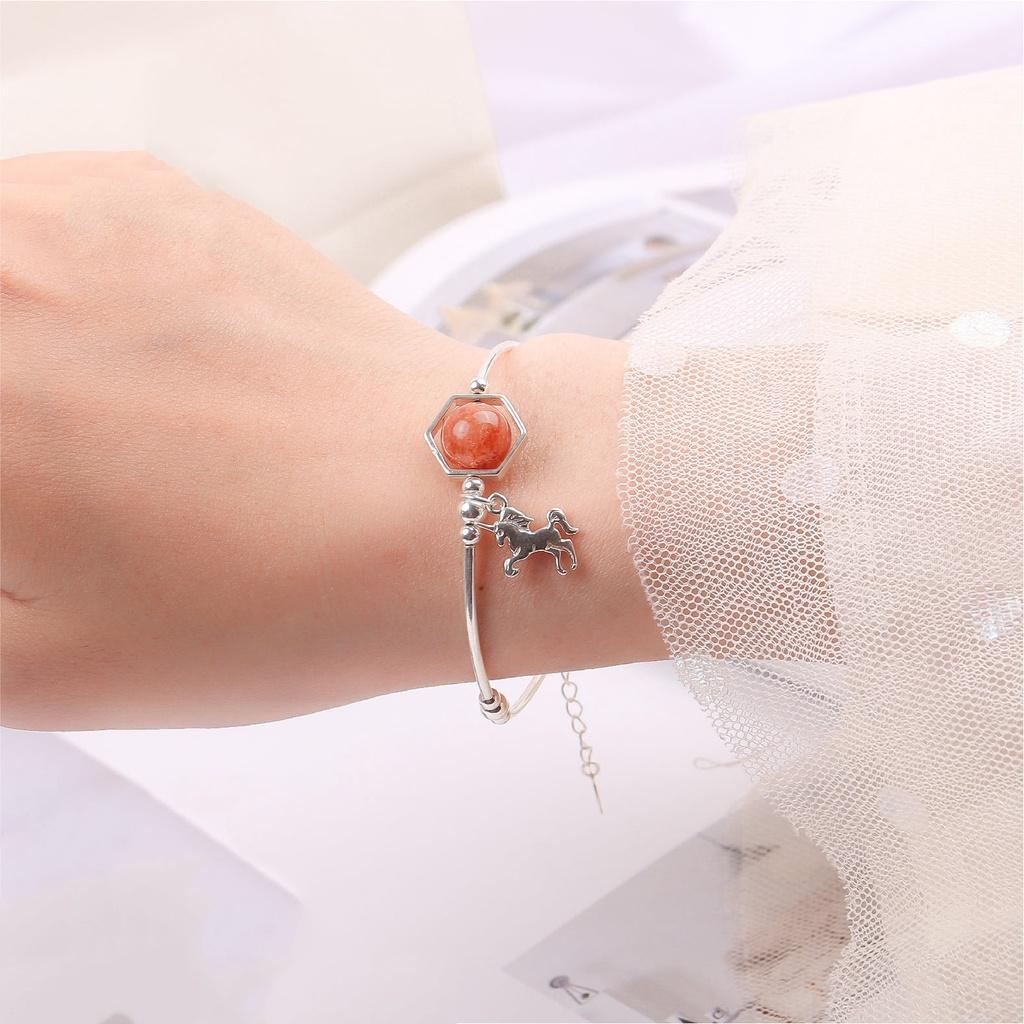 Vòng charm bạc mix đá phong thủy thiên nhiên TUDO260 có kiểm định - Vòng tay nữ cao cấp