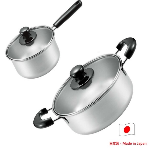 Combo bộ nồi inox cao cấp Tsubame 2.6L và 2.2L nắp kính cường lực - made in Japan