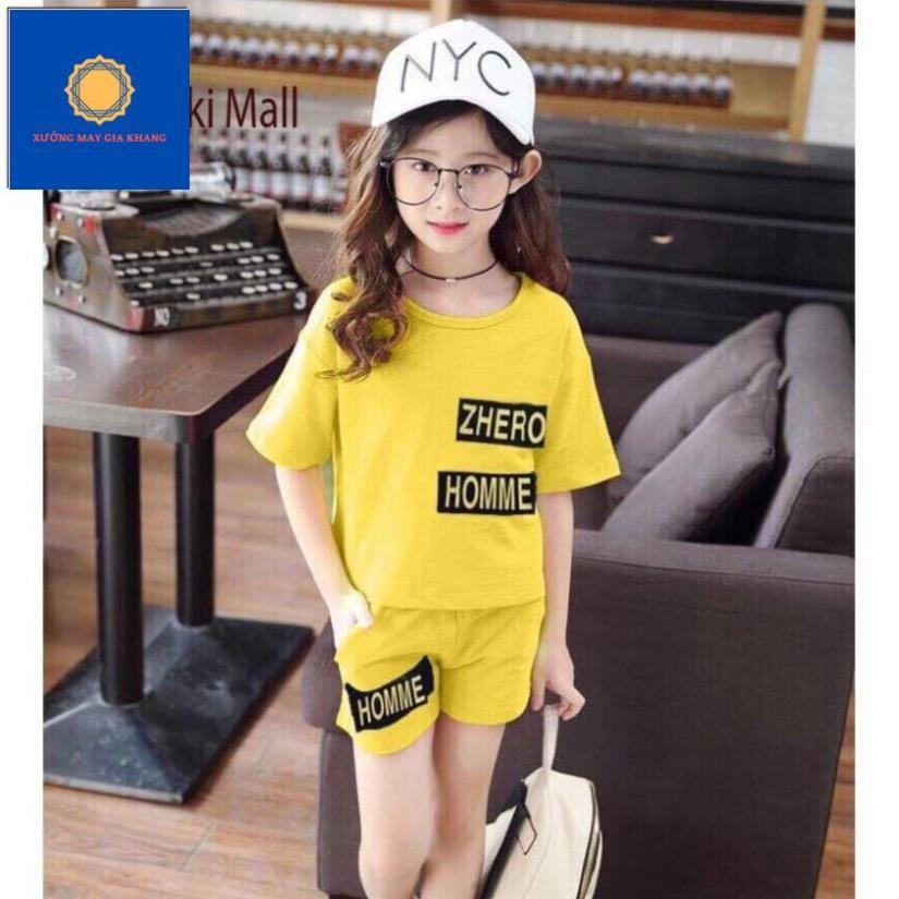 Đồ bộ quần áo thun bé gái trễ vai, đắp chữ HOMME, chất cotton mát mẻ, thoải mái - Xưởng may. Gia Khang