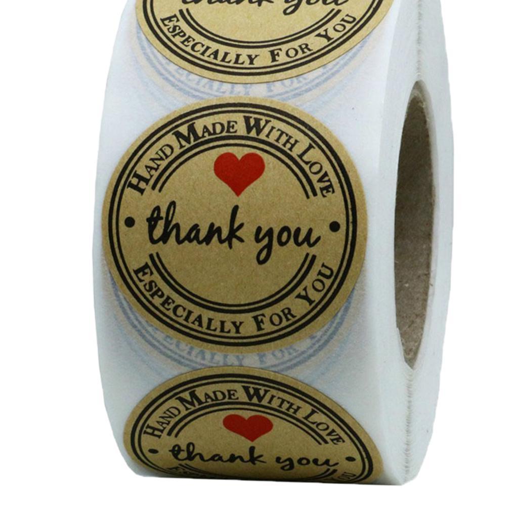 1 Roll of 500pcs Kraft Thank You Stickers Labels Permanent Adhesive Brown