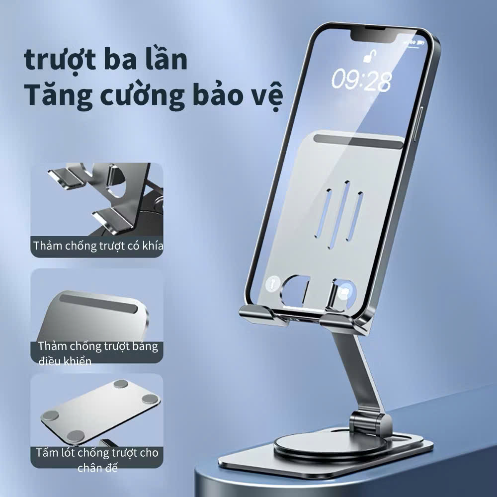 Giá Đỡ Điện Thoại, Máy Tính Bảng, Micofi Xoay 360 Gấp Gọn Nhôm, Để Bàn Livestream Xem Phim - HÀNG CHÍNH HÃNG MINIIN