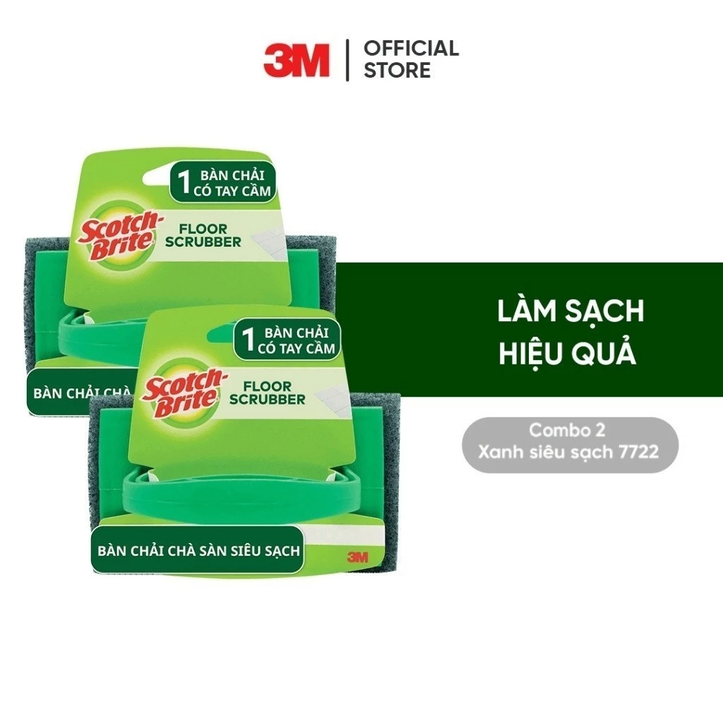 Bàn chải chà sàn (phòng tắm, phòng vệ sinh, ...) 3M Scotch-Brite, siêu sạch, không trầy xước, 8x12x8cm, màu xanh