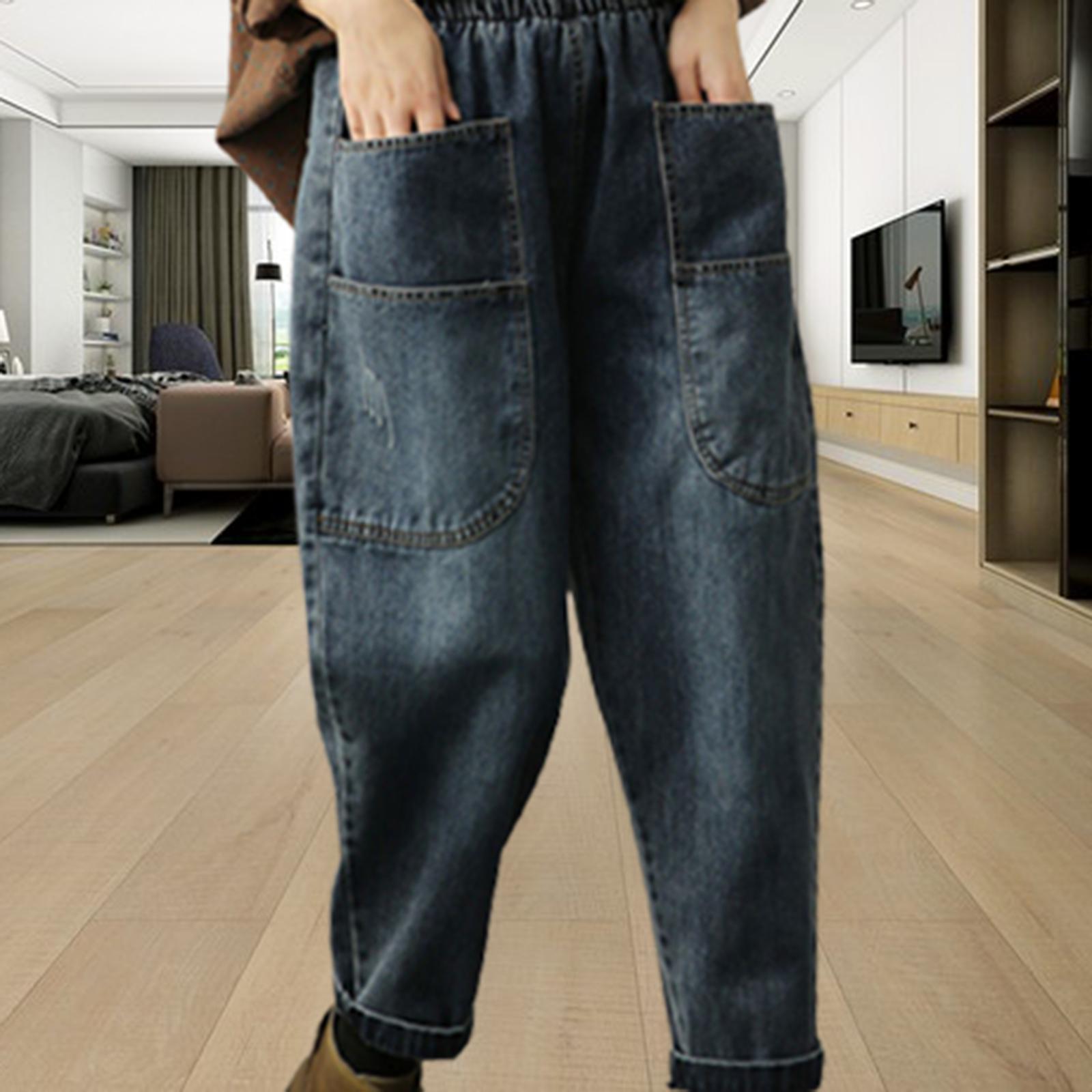 Women's Harem Cropped Pants Spring Summer Big Pockets Breathable Baggy Jeans